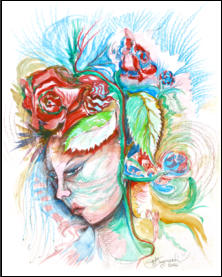 Donna in fiore - Penna e acquerello