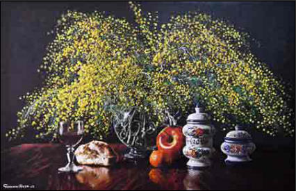 Composizione con fiori di mimosa